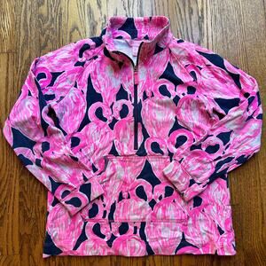 Lilly Pulitzer Girls Skipper Popover Top 1/2 Zip Flamingo Pink Navy Sz XL 12-14